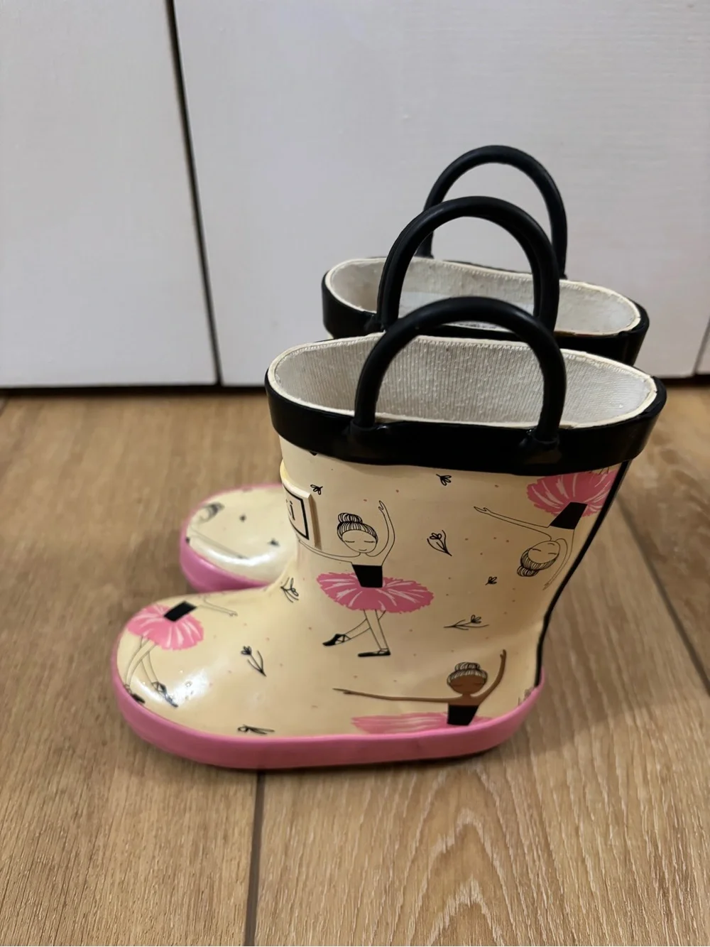 Kids Pink and Cream Waterproof Rain Boots with Grip Sole